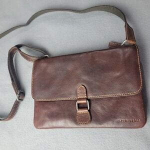 Jack Georges Brown Leather Crossbody Bag Organizer Wallet Purse Magnetic Flap